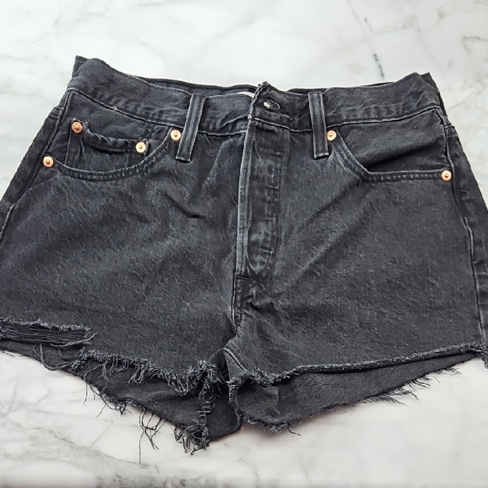 Levi's Dark Gray Frayed Jean Shorts